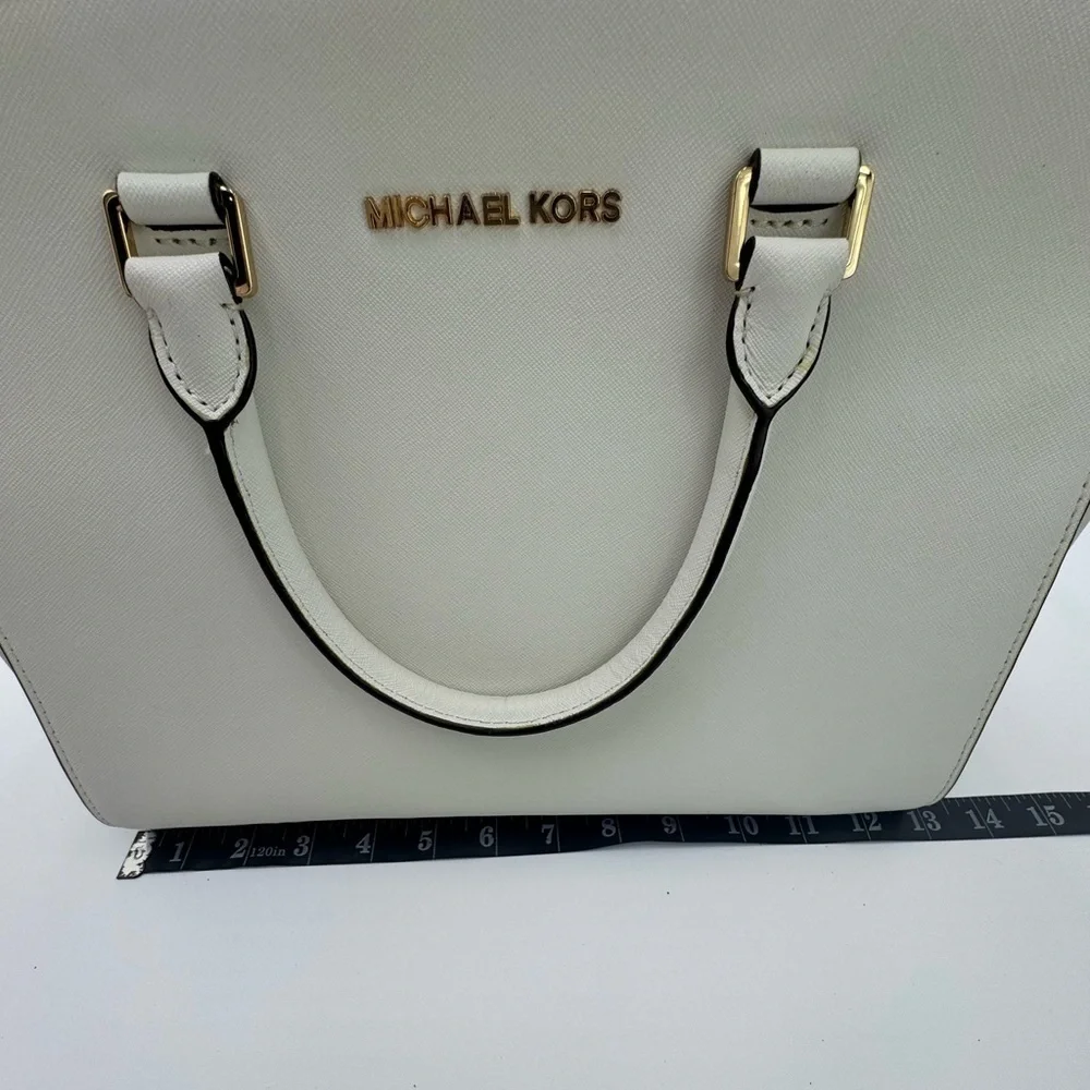 Michael Kors Selma White Saffiano Satchel With Dust Bag
